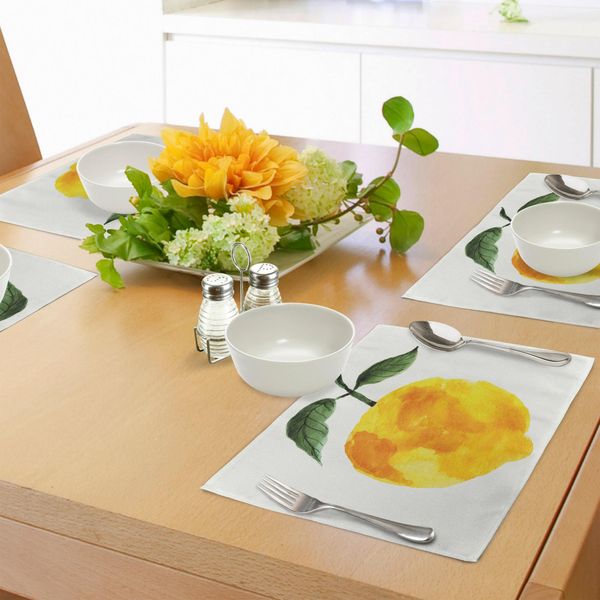 Abakuhaus Tovagliette Gialle E Arancioni, Disegnate A Mano Lemon Watercolors - Prodotto Biologico Estivo Naturale, Tiscjdeco In Tessuto Resistente Al Colore Per La Sala Da Pranzo E La Cucina, Arancione Giallo Verde-image