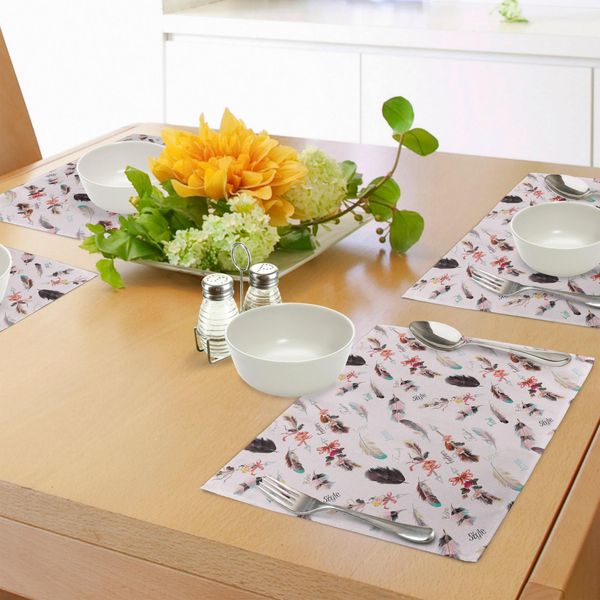 Abakuhaus Tovagliette BohéMien, Illustrazioni Etniche Alla Moda Con Dettagli Floreali E Nastri In Stile Vintage, Tovagliette Decorative In Tessuto Resistente Ai Colori Per La Sala Da Pranzo E La Cucina, Multicolore-image