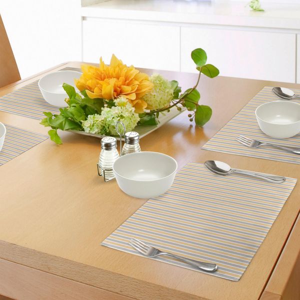 Abakuhaus Tovagliette Vintage, Strisce Verticali Blu E Bianche Su Sfondo Arancione - Motivo Geometrico, Tiscjdeco In Tessuto Resistente Al Lavaggio Per La Sala Da Pranzo E La Cucina, Blu Cadetto Arancione Bianco-image
