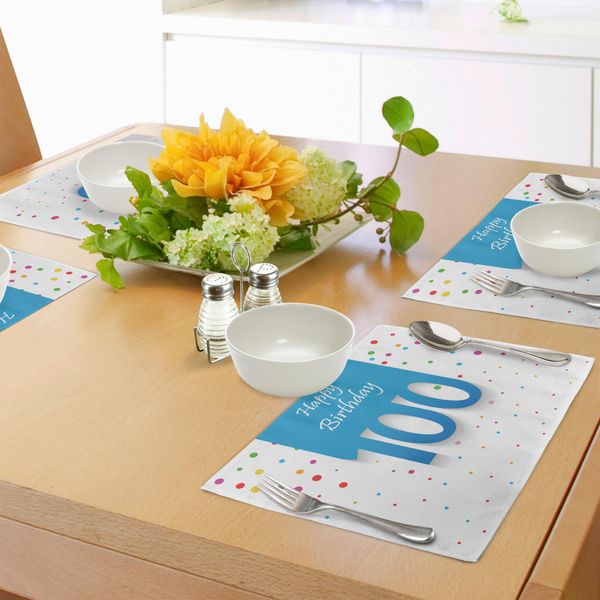 Abakuhaus 100° Compleanno Tovagliette, Auguri Di Compleanno Per I 100 Anni Con Immagine Colorata A Pois, Decorazioni Da Tavola In Tessuto Resistente Al Lavaggio Per La Sala Da Pranzo E La Cucina, Multicolore-image