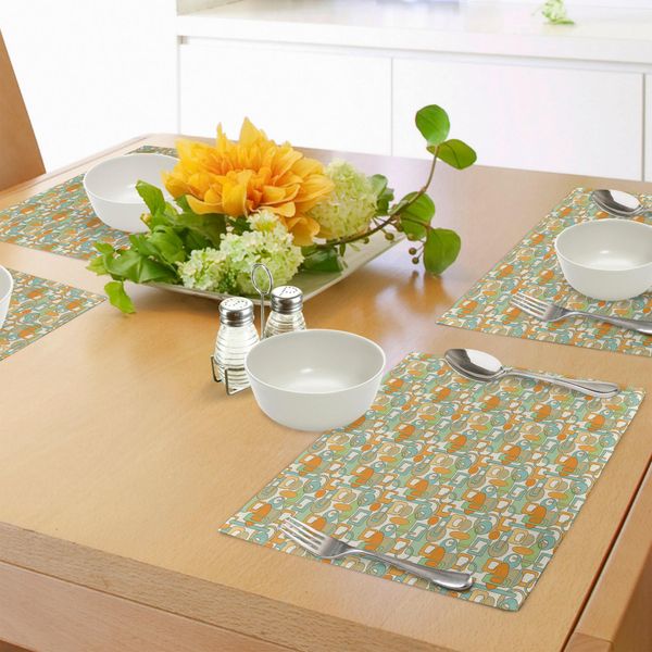 Abakuhaus Tovagliette Astratte, Forme Geometriche Colorate Con Spazi Vuoti, Cerchi, Linee Ovali, Motivo Misto, Tiscjdeco In Tessuto Resistente Al Lavaggio Per La Sala Da Pranzo E La Cucina, Azzurro, Arancione, Verde-image