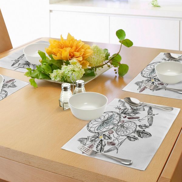 Abakuhaus Tovagliette Etniche, Raccogli La Citazione Dei Tuoi Sogni Con Dreamcatcher E Motivo Azteco A Farfalle, Tiscjdeco In Tessuto Resistente Al Lavaggio Per La Sala Da Pranzo E La Cucina, Multicolore-image