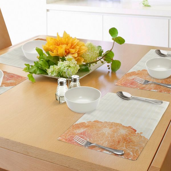 Abakuhaus Tovagliette Con Motivi Floreali, Isola Tropicale Esotica Hawaiana Con Fiori Nella Cornice Laterale E Sfondo Astratto, Tiscjdeco In Tessuto Resistente Al Colore Per La Sala Da Pranzo E La Cucina, Rosso Cinabro-image