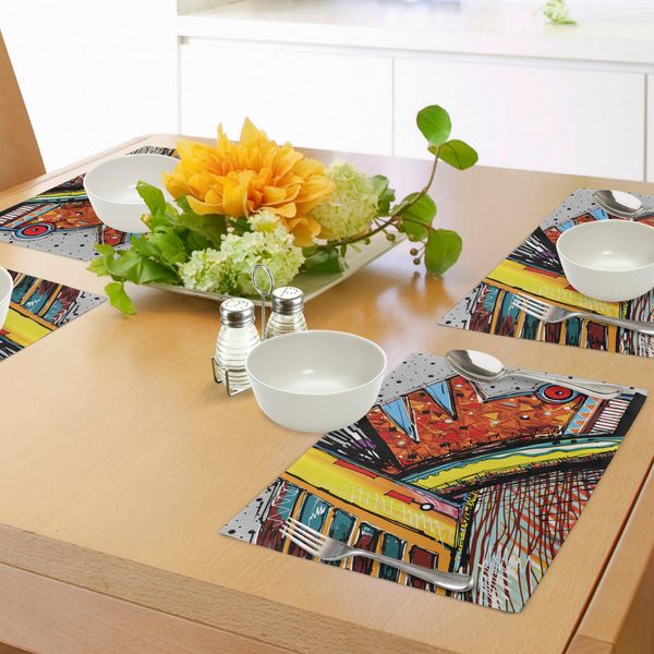 Abakuhaus Tovagliette Moderne, Fantasiose, Artistiche, Astratte, Originali, Con Motivi Musicali E Effetto Pennellata, Tiscjdeco In Tessuto Resistente Al Lavaggio Per La Sala Da Pranzo E La Cucina, Multicolore-image