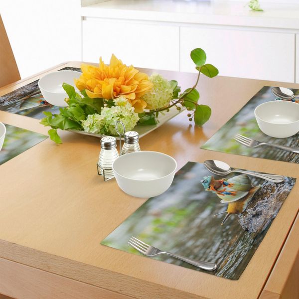 Abakuhaus Tovagliette Divertenti, Simpatica Rana Colorata Sopra Una Lumaca, Paesaggio Fluviale, Rocce, Molluschi, Anfibi, Tiscjdeco In Tessuto Resistente Al Lavaggio Per La Sala Da Pranzo E La Cucina, Multicolore-image