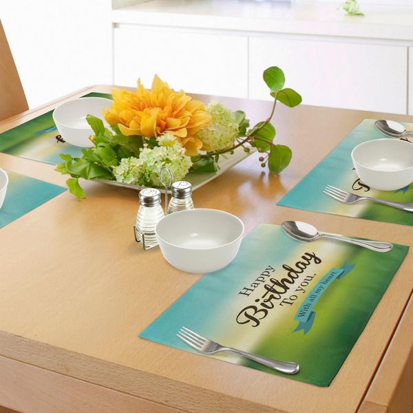 Tovagliette Abakuhaus Per Compleanni, Sinceri Auguri Su Sfondo Sfocato A Tema Festivo, Decorazioni Da Tavola In Tessuto Resistente Ai Colori Per La Sala Da Pranzo E La Cucina, Turchese Giallo Verde-image