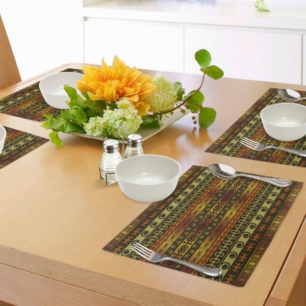Abakuhaus Zambia Tovagliette, Ornamenti Etnici Astratti Tradizione Cerimonie E Rituali Tradizionali Tema Culturale, Tiscjdeco In Tessuto Resistente Ai Colori Per La Sala Da Pranzo E La Cucina, Multicolore-image