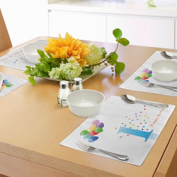 Abakuhaus 1° Compleanno Tovagliette, Kids Party Theme One Con Stelle Astratte E Colorate E Palloncini Artwork, Tiscjdeco In Tessuto Resistente Al Colore Per La Sala Da Pranzo E La Cucina, Multicolore-image