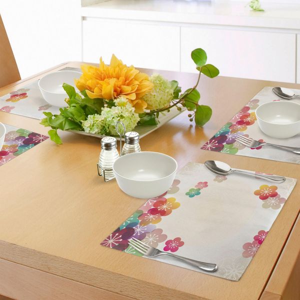 Tovagliette Abakuhaus Con Motivi Floreali, Caricature Astratte In Stile Contemporaneo Giapponese Asiatico Con Motivi Floreali Sfumati, Tovagliette Decorative In Tessuto Resistente Ai Colori Per La Sala Da Pranzo E La Cucina, Multicolori-image