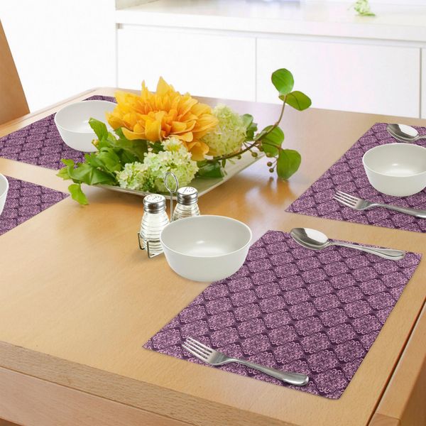 Abakuhaus Tovagliette Viola, Motivo Floreale Orientale Damascato Romantico Vittoriano, Immagine Grafica, Tiscjdeco In Tessuto Resistente Al Lavaggio Per La Sala Da Pranzo E La Cucina, Rosa Chiaro E Prugna-image