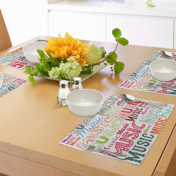 Abakuhaus Tovagliette Moderne, Tipografia Musicale Rhythm Acoustic Harmony Melody Funky Illustration, Tiscjdeco In Tessuto Resistente Al Lavaggio Per La Sala Da Pranzo E La Cucina, Multicolore-image