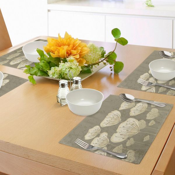 Tovagliette Abakuhaus Con Motivi Floreali, Beige Pastello, Fiori, Boccioli, Essenza Naturale, Illustrazione Artistica A Tema, Tiscjdeco In Tessuto Resistente Al Lavaggio Per Sala Da Pranzo E Cucina, Taupe-image
