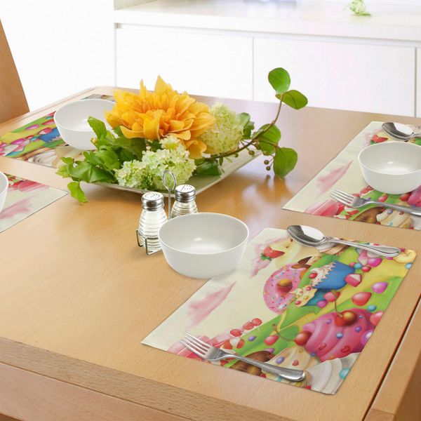 Abakuhaus Tovagliette Moderne, Deliziosi Donuts, Dolci Cupcake, Gelato, Zucchero Filato, Nuvole, Design Per Bambini E Asili, Decorazioni Per La Tavola In Tessuto Resistente Al Lavaggio Per La Sala Da Pranzo E La Cucina, Multicolore-image
