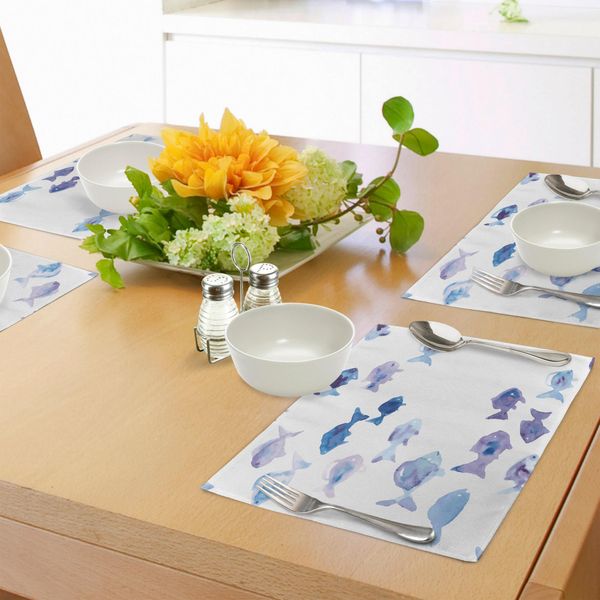 Tovagliette Abakuhaus, Graziosi Pesciolini Acquerellati, Tema Marino Con Vita Sottomarina, Decorazioni Da Tavolo In Tessuto Resistente Al Lavaggio Per Sala Da Pranzo E Cucina, Azzurro, Lilla, Blu.-image