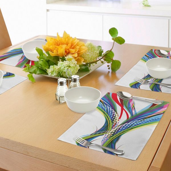 Abakuhaus Tovagliette Colorate, Onde Digitali Ispirate Allo Sport Attivo Come Immagini Astratte E Ombreggiate Chiare E Moderne, Tiscjdeco In Tessuto Resistente Al Colore Per La Sala Da Pranzo E La Cucina, Multicolore-image