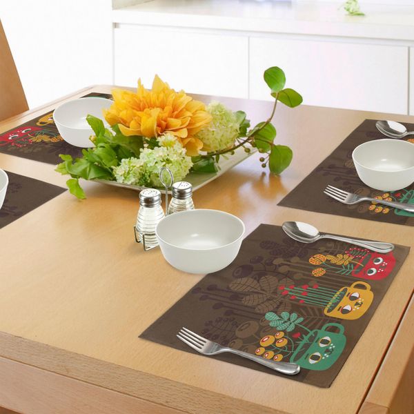 Abakuhaus Tovagliette Moderne, Graziosi Fiori Vegetali All'interno Di Tazze In Ceramica Con Motivi Creativi E Stravaganti, Tiscjdeco In Tessuto Resistente Al Lavaggio Per La Sala Da Pranzo E La Cucina, Multicolore-image