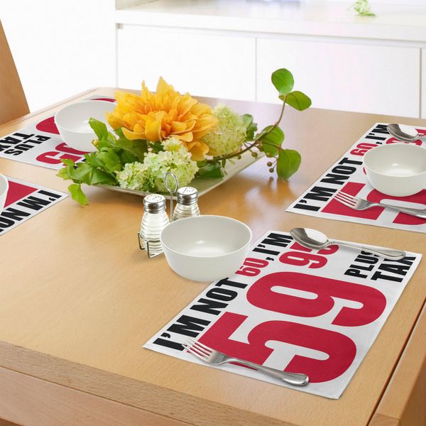 Abakuhaus 60° Compleanno Tovagliette, Tema Divertente E Spiritoso Per Feste Con Citazione Di Compleanno Nell'immagine Dell'età Avanzata, Decorazioni Da Tavola In Tessuto Resistente Al Lavaggio Per La Sala Da Pranzo E La Cucina, Nero E Rosso-image