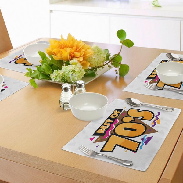 Abakuhaus Tovagliette Anni '70, Tema Musicale Anni '70, Moda Retrò, Vivace Stampa Con Triangoli Gioiosi, Decorazione Da Tavola In Tessuto Resistente Ai Colori Per La Sala Da Pranzo E La Cucina, Multicolore-image