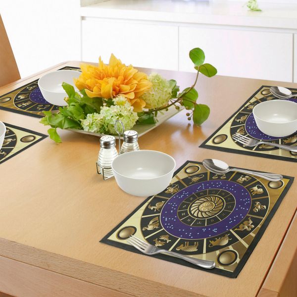 Tovagliette Abakuhaus Astrology, Forma Quadrata Con Dettagli Interni Simboli Zodiacali E Costellazioni, Tiscjdeco In Tessuto Resistente Al Lavaggio Per La Sala Da Pranzo E La Cucina, Multicolore-image