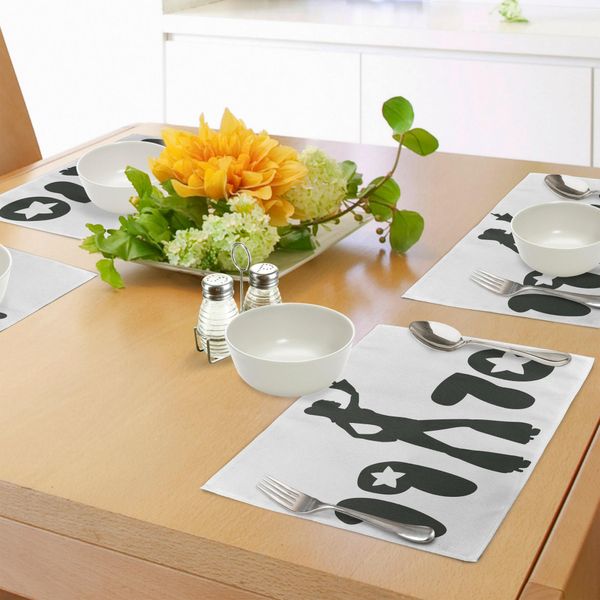 Abakuhaus Tovagliette Anni '70, Silhouette Retrò Di Donne Anni '70 Con Stelle Danzanti, Design Giovanile Alla Moda, Tovagliette Decorative In Tessuto Resistente Ai Colori Per La Sala Da Pranzo E La Cucina, Bianco E Nero-image