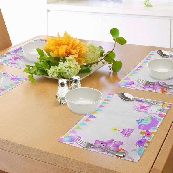 Abakuhaus Tovagliette Per Feste Di Compleanno Per Bambini, Festa Di Compleanno Per Neonati Con Bandierine E Orsacchiotti Simpatica Stampa Giocattoli, Decorazioni Da Tavola In Tessuto Resistente Al Lavaggio Per Sala Da Pranzo E Cucina, Rosa Chiaro-image