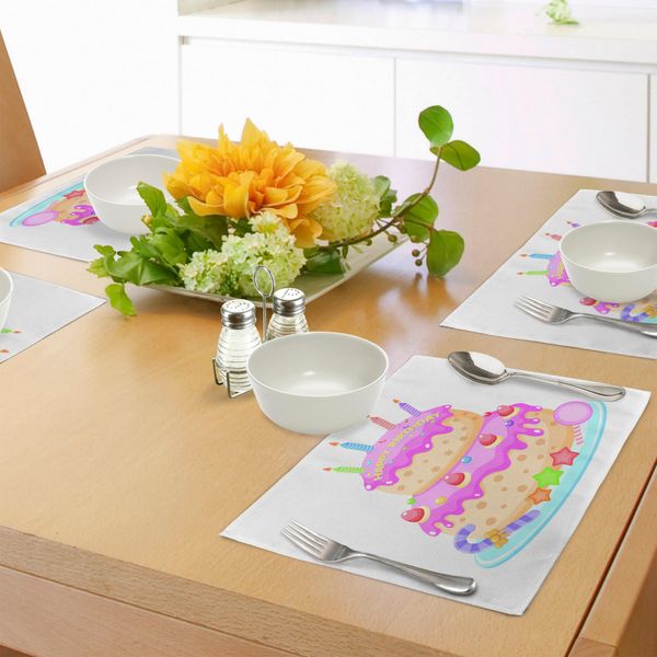 Tovagliette Per Feste Di Compleanno Per Bambini Abakuhaus, Torta Di Compleanno Dai Colori Pastello Con Candeline E Dolci, Immagine Celebrativa, Decorazioni Per Tavola In Tessuto Resistente Ai Colori Per La Sala Da Pranzo E La Cucina, Rosa Chiaro-image