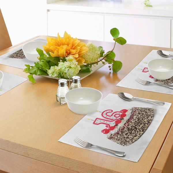 Abakuhaus 16° Compleanno Tovagliette, Deliziosa Torta Con Candele Accese E Immagine Di Un Gustoso Dessert Alla Ciliegia, Decorazioni Per Tavola In Tessuto Resistente Al Lavaggio Per La Sala Da Pranzo E La Cucina, Multicolore-image