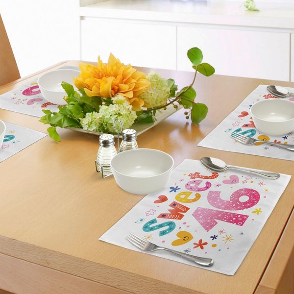 Abakuhaus 16° Compleanno Tovagliette, Graziosi Sedici Cuori, Stelle E Fiori Design Unico E Allegro Per Ragazze, Tiscjdeco In Tessuto Resistente Ai Colori Per La Sala Da Pranzo E La Cucina, Multicolore-image