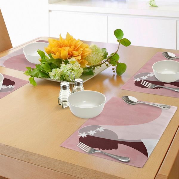 Abakuhaus Tovagliette Per Addio Al Nubilato, Sposa In Abito Da Sposa Su Sfondo Rosa Con Velo - Immagine Celebrativa, Decorazione Da Tavola In Tessuto Resistente Al Lavaggio Per Sala Da Pranzo E Cucina, Rosa Chiaro E Bianco-image