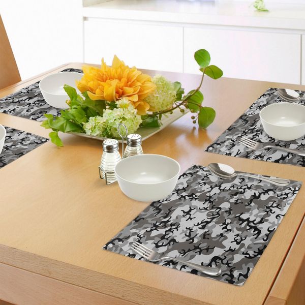 Tovagliette Abakuhaus Camo, Concetto Mimetico, Copertura Artistica, Potere Nascondente, Motivo Uniforme, Moda, Tiscjdeco In Tessuto Resistente Al Colore Per La Sala Da Pranzo E La Cucina, Nero Grigio-image
