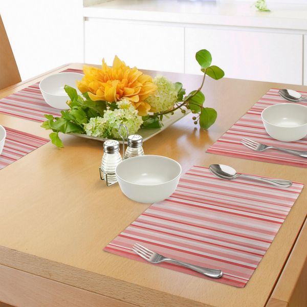 Tovagliette Abakuhaus Corallo, Motivo Retrò A Righe Verticali Nei Delicati Colori Rosa Antico, Tiscjdeco In Tessuto Resistente Al Lavaggio Per La Sala Da Pranzo E La Cucina, Rosa Chiaro Bianco Rosso Corallo-image