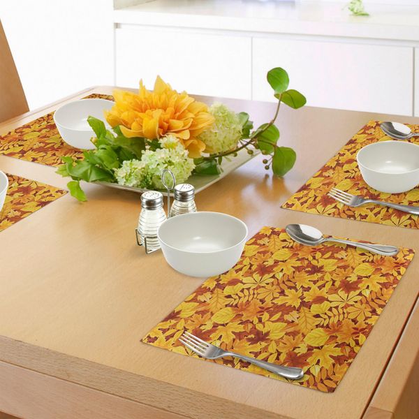 Abakuhaus Tovagliette Autunnali, Quercia Ombrosa E Acero Autunnali Su Sfondo Sfumato Con Foglie Stagionali, Stampa Digitale Su Tessuto Lavabile, Decorazione Da Tavola Per La Cucina, Marrone E Giallo Calendula-image