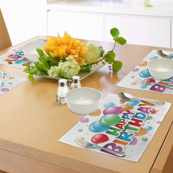 Tovagliette Abakuhaus Per Compleanni, Palloncini Burst Divertenti Festival Del Design Grafico Atmosfera Allegra Saluto Festa, Decorazioni Da Tavola In Tessuto Resistente Ai Colori Per La Sala Da Pranzo E La Cucina, Multicolore-image