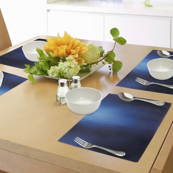 Tovagliette Abakuhaus Marine, Mosaico Sfocato Come Pixel Quadrati In Blu Sfumato, Tiscjdeco In Tessuto Resistente Al Lavaggio Per La Sala Da Pranzo E La Cucina, Turchese, Azzurro E Blu Navy-image