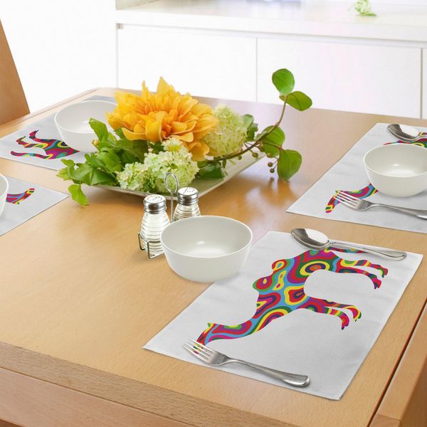 Abakuhaus Tovagliette Moderne, Illustrazione Colorata Con Cammello, Forme Astratte E Nastri, Illustrazione Artistica, Tiscjdeco In Tessuto Resistente Al Colore Per La Sala Da Pranzo E La Cucina, Multicolore-image