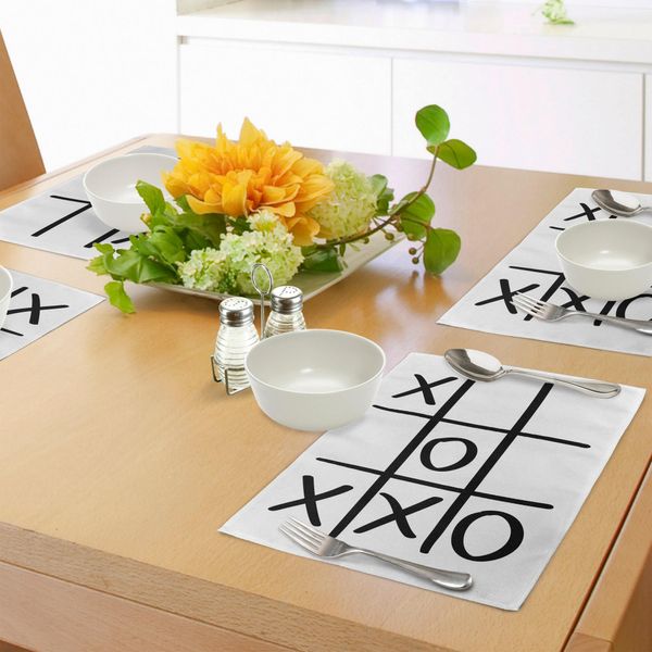 Abakuhaus Tovagliette Waten, Motivo Tic Tac Toe Incompiuto, Tema Hobby, Alfabeto, Immagine Minimalista Artistica, Tiscjdeco In Tessuto Resistente Al Colore Per La Sala Da Pranzo E La Cucina, Bianco E Nero-image
