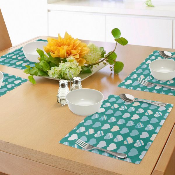 Abakuhaus Tovagliette Romantiche, Cuore-Numero-Amanti-Simbolo Famoso-Segno Universale-Disegno Simbolico, Tiscjdeco In Tessuto Resistente Al Lavaggio Per La Sala Da Pranzo E La Cucina, Verde Giada Seafoam Crema-image