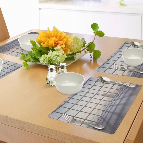Abakuhaus Tovagliette Moderne, Grandi Finestre Dell'ufficio, Reticolo Quadrato, Linee Appartamento, Città Urbana, Grattacieli, Stampa, Tiscjdeco In Tessuto Resistente Al Lavaggio Per Sala Da Pranzo E Cucina, Viola Pallido Beige-image