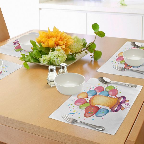 Abakuhaus 1° Compleanno Tovagliette, Tema Vintage Prima Festa Dei Bambini Con Palloncini Stelle E Pois Immagine Colorata, Decorazioni Per La Tavola In Tessuto Resistente Ai Colori Per La Sala Da Pranzo E La Cucina, Multicolore-image