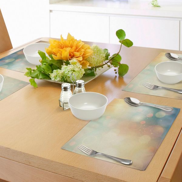 Abakuhaus Tovagliette Astratte, Stampa Con Immagine Ispirata Al Mare E All'oceano Con Dettagli Di Raggi Di Sole, Tiscjdeco In Tessuto Resistente Al Lavaggio Per La Sala Da Pranzo E La Cucina, Verde Chiaro E Blu Scuro-image