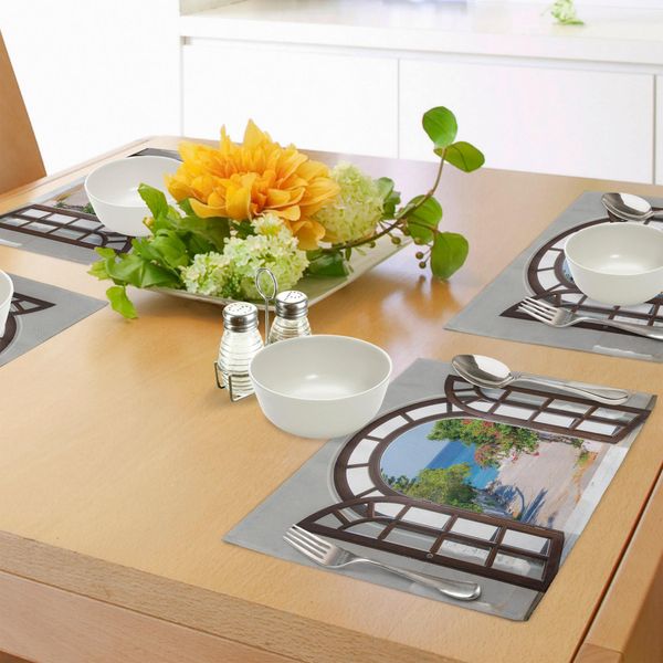 Tovagliette Da Spiaggia Abakuhaus, Vista Mare Dalla Stagione Estiva Design Italiano In Giardino Immagine, Tiscjdeco In Tessuto Resistente Al Lavaggio Per La Sala Da Pranzo E La Cucina, Azzurro, Bianco E Marrone-image