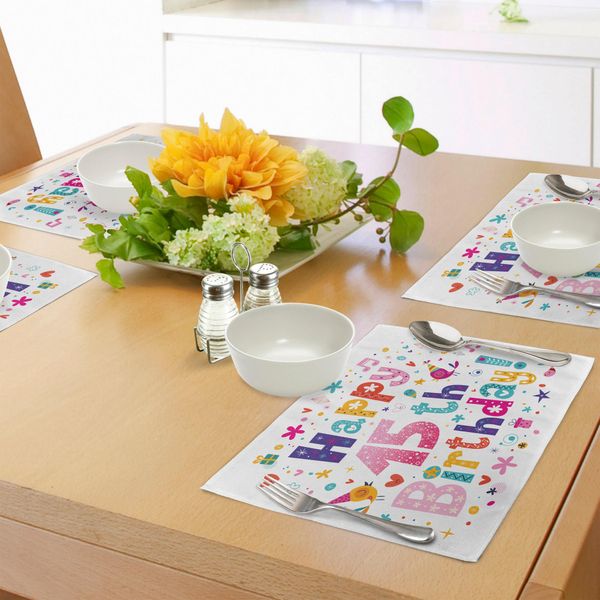 Abakuhaus 15° Compleanno Tovagliette, Design Femminile Stile Cartone Animato Personaggi Carini Uccellini E Fiori Stampati, Decorazioni Da Tavola In Tessuto Resistente Ai Colori Per La Sala Da Pranzo E La Cucina, Multicolore-image