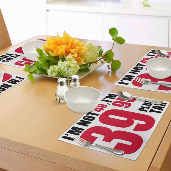 Abakuhaus 40° Compleanno Tovagliette, Slogan Divertente Per Il Quarantesimo Compleanno In Stile Pittogramma Umoristico, Tiscjdeco In Tessuto Resistente Al Lavaggio Per La Sala Da Pranzo E La Cucina, Rosa Bianco Nero-image