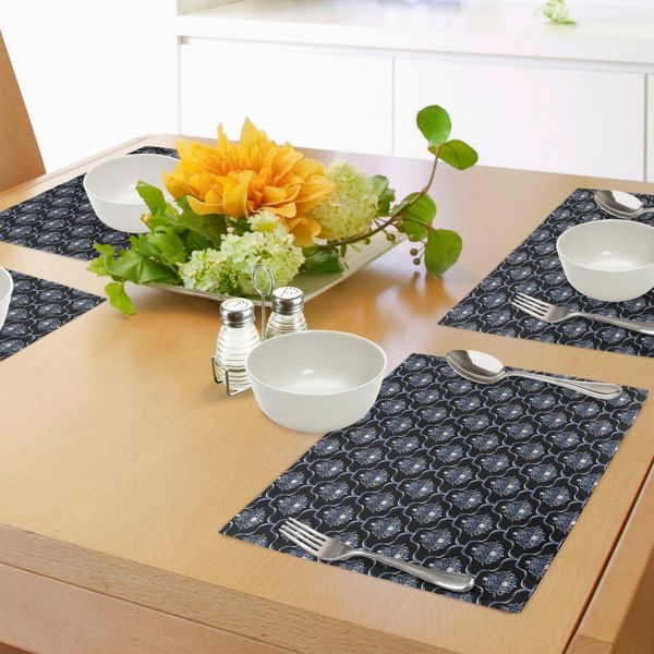 Abakuhaus Tovagliette Blu Scuro, Motivo Damascato Vintage Reale, Piastrelle Curve, Moda Vittoriana, Tiscjdeco In Tessuto Resistente Al Lavaggio Per La Sala Da Pranzo E La Cucina, Azzurro, Blu Scuro, Bianco-image