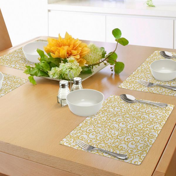 Abakuhaus Tovagliette Vittoriane, Motivo Floreale Ivy In Tonalità Giallo Dorato, Stampa Artistica Ispirata A Motivi Antichi, Tiscjdeco In Tessuto Resistente Al Lavaggio Per La Sala Da Pranzo E La Cucina, Giallo E Bianco-image