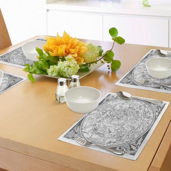 Abakuhaus Tovagliette, Stampa Vintage Dettagliata Dell'emisfero Boreale, Astronomia Antica, Numeri Antichi, Grafica, Tiscjdeco In Tessuto Resistente Al Colore Per La Sala Da Pranzo E La Cucina, Grigio-image