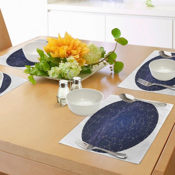 Abakuhaus Set Di Tovagliette, Mappa Dettagliata Del Cielo Dell'emisfero Settentrionale Con I Nomi Delle Stelle, Tiscjdeco In Tessuto Resistente Al Lavaggio Per La Sala Da Pranzo E La Cucina, Blu Violetto Crema Blu-image