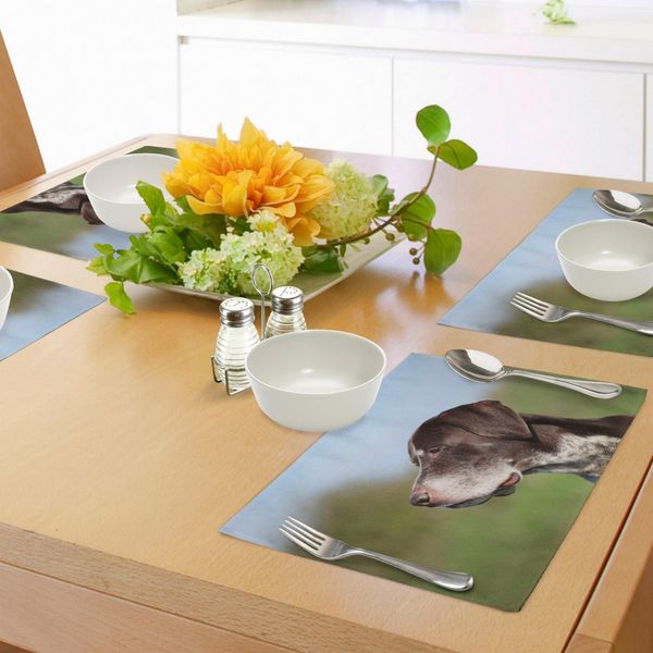Tovagliette Abakuhaus Jagd, Ritratto Fotografico Di Un Bracco Tedesco A Pelo Corto Nella Natura Selvaggia, Cane Domestico A Pelo Corto, Tiscjdeco In Tessuto Resistente Al Lavaggio Per La Sala Da Pranzo E La Cucina, Multicolore-image