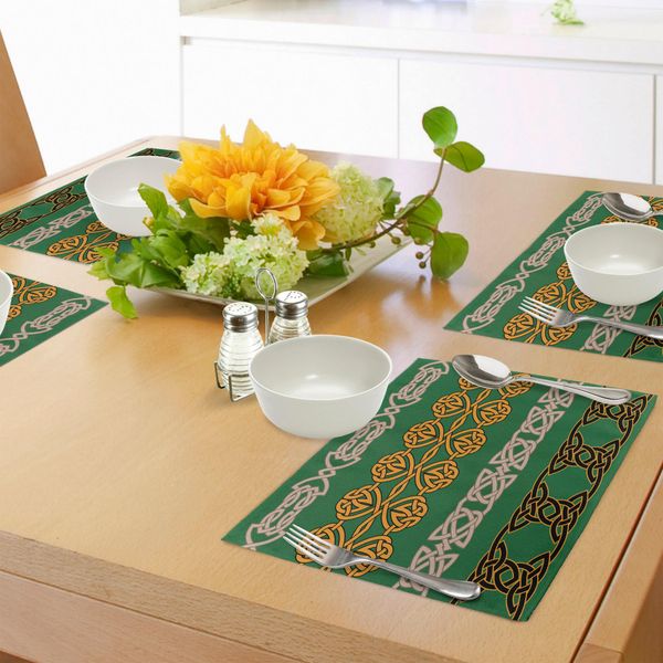 Abakuhaus Tovagliette Irlandesi, Decorazioni Etniche Religiose Tradizionali Bordi Intimi Spirale Tribale Arte Antica, Tiscjdeco In Tessuto Resistente Al Colore Per La Sala Da Pranzo E La Cucina, Multicolore-image