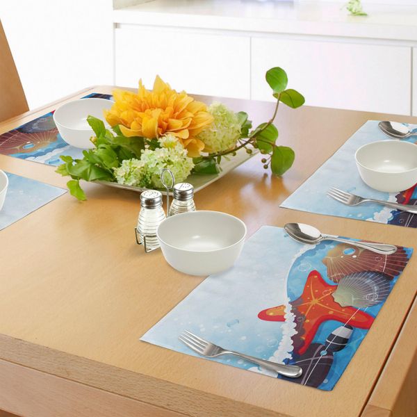 Tovagliette Abakuhaus Con Motivo A Stella Marina, Grafica Foaming Ocean Waves Con Capesante, Stelle Marine E Ciottoli Bubbles, Decorazioni Da Tavola In Tessuto Resistente Al Lavaggio Per La Sala Da Pranzo E La Cucina, Multicolore-image